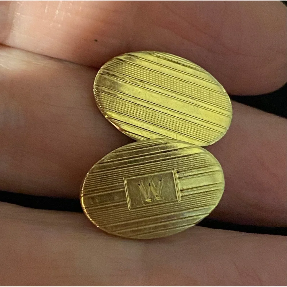 Art Deco Sterling & 14k Gold Cuff Link Monogram W
